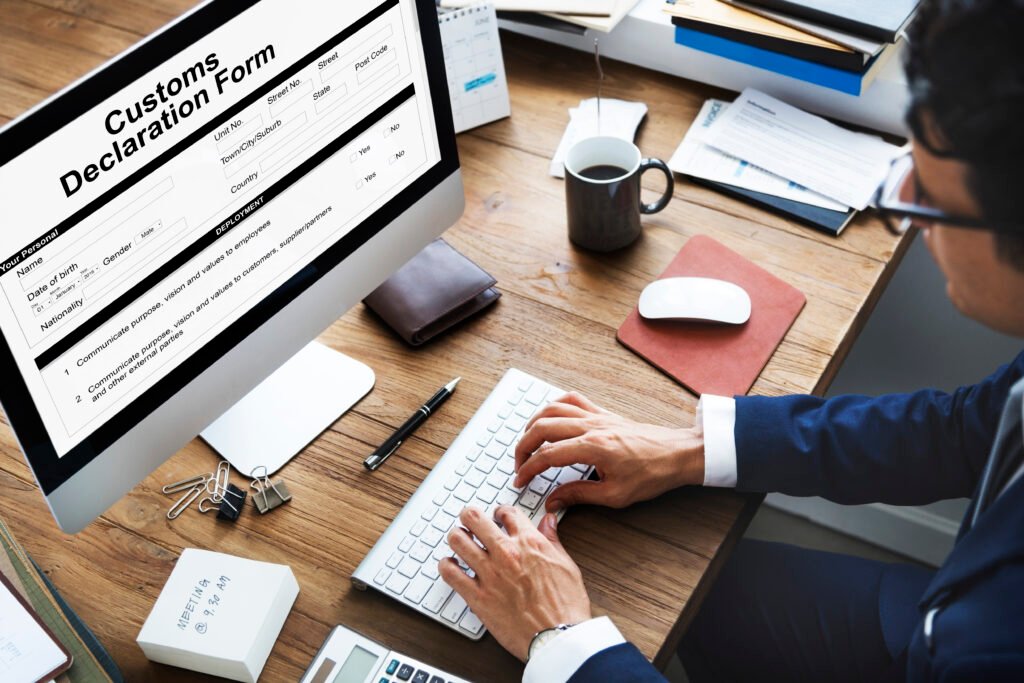customs declaration form invoice freight parcel concept