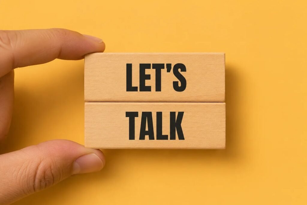on wooden blocks lets talk