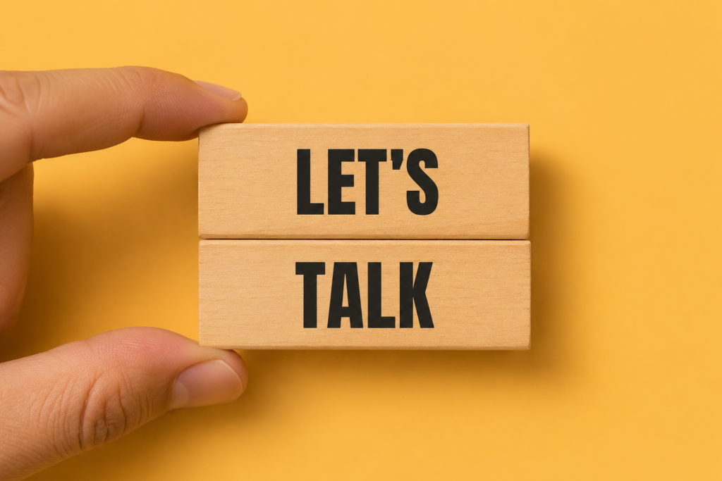 on wooden blocks lets talk